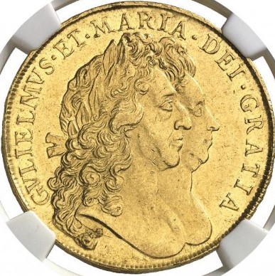 1691年 ウィリアムアンドメアリー 5ギニー金貨 MS63 NGC 最高