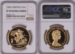 Sold】1984年 エリザベス2世 5ポンド金貨 PF70UCAM NGC | ソブリン