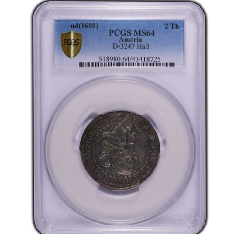 Sold】（1680）年 オーストリア レオポルト1世 2ターラー銀貨 MS64 