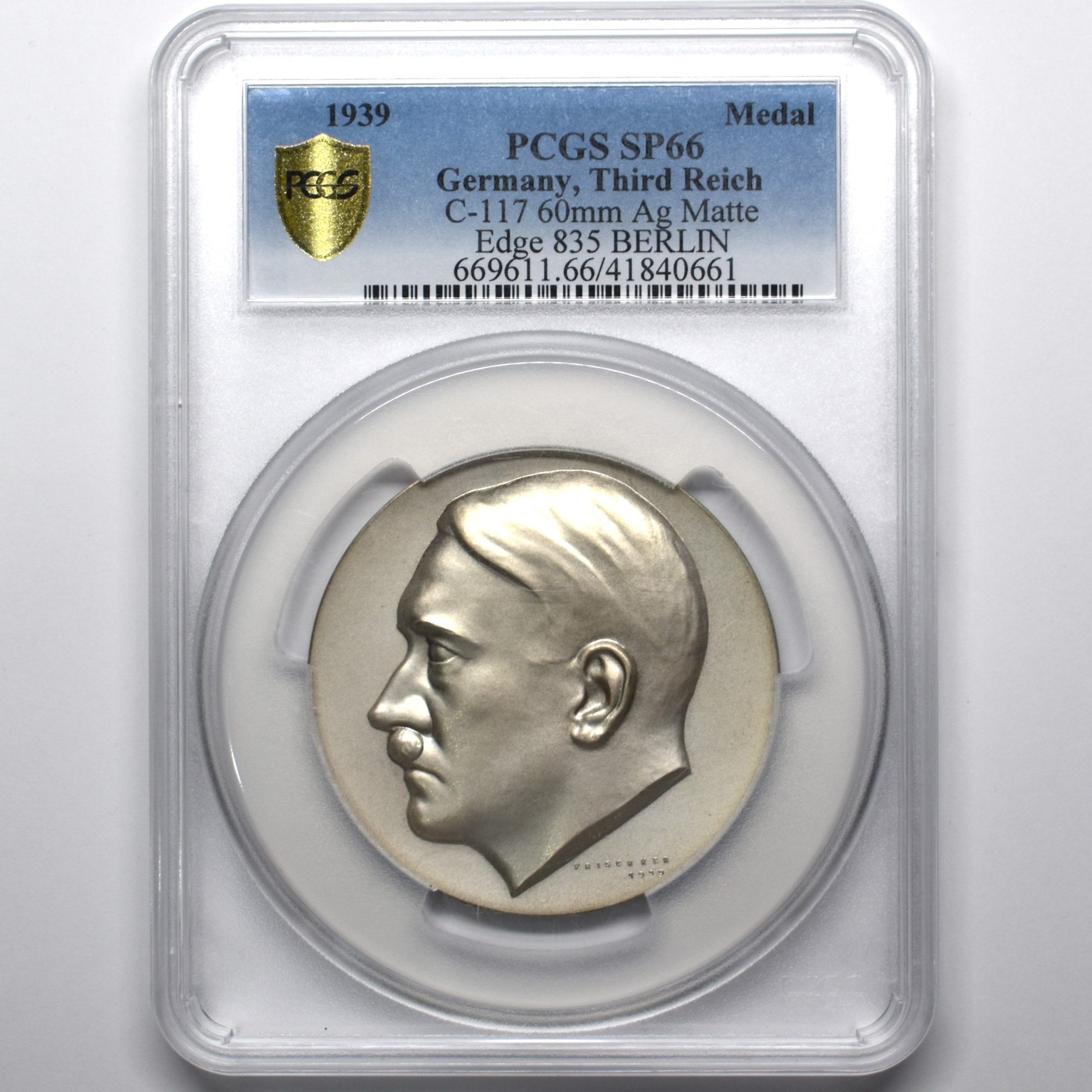 1939年 アドルフ・ヒトラー 生誕50年記念 銀メダル SP66 PCGS