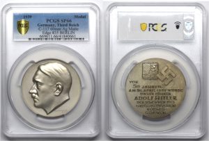 1939年 アドルフ・ヒトラー 生誕50年記念 銀メダル SP66 PCGS