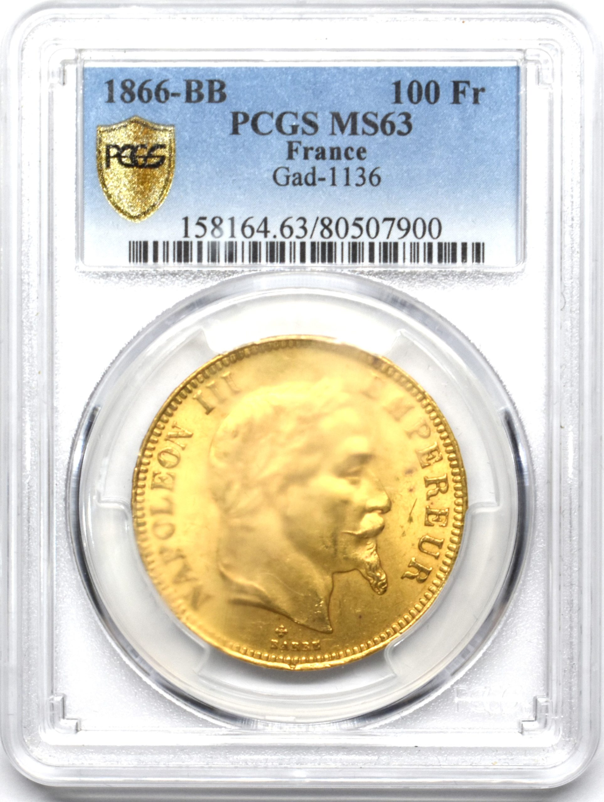 Sold】1866BB ナポレオン3世 100フラン金貨 MS63 PCGS | ソブリンパートナーズ