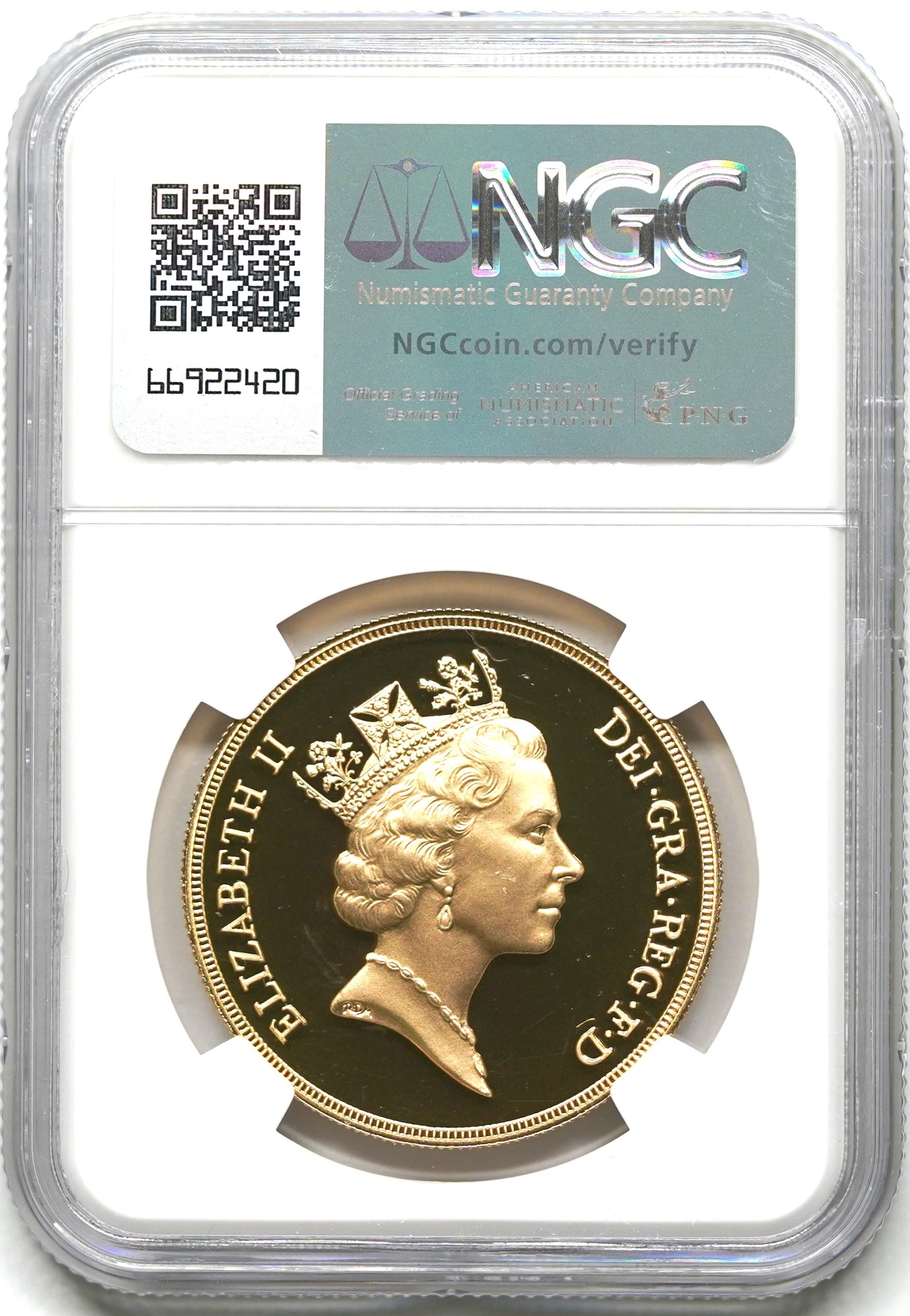 Sold】【価格修正】1985年 エリザベス2世 5ポンド金貨 PF70UCAM NGC | ソブリンパートナーズ