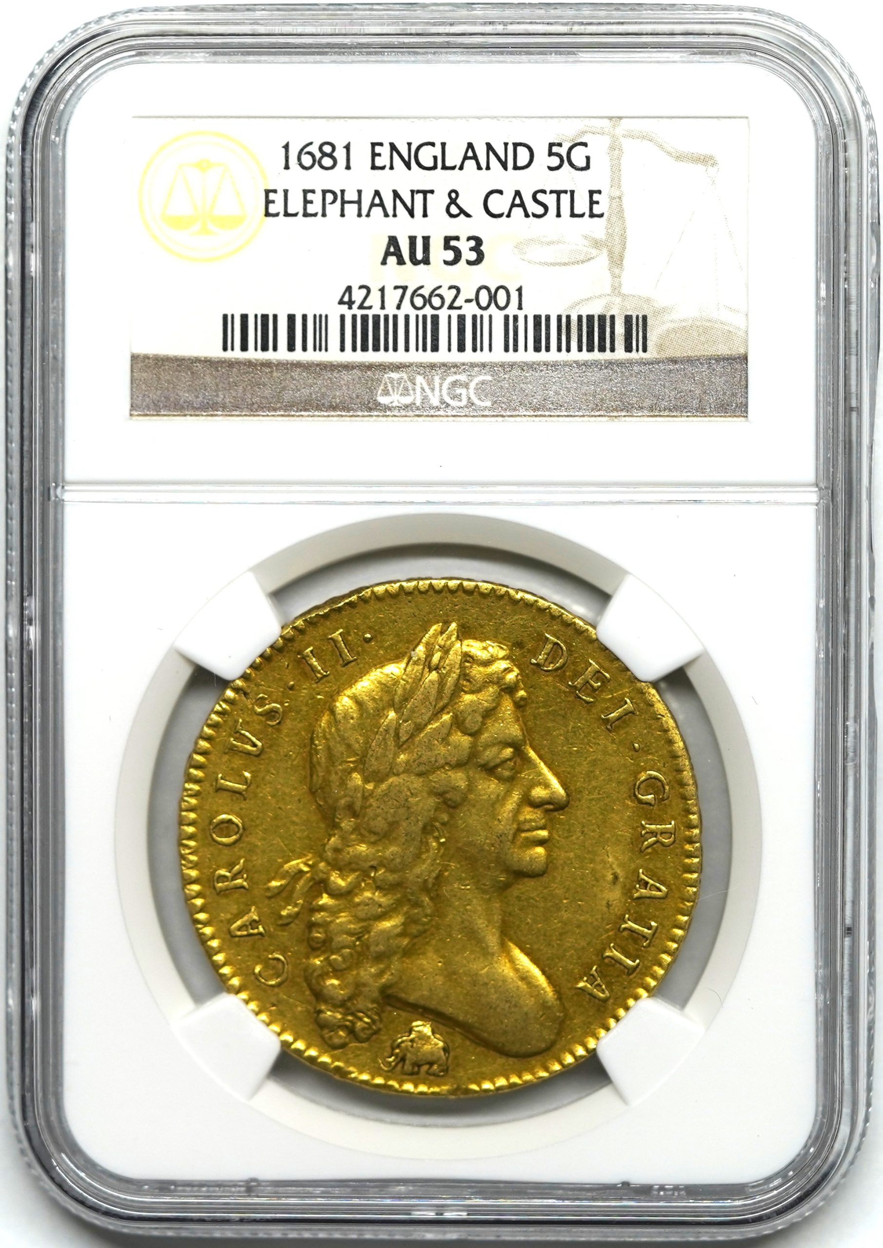 Sold】1681年 チャールズ2世 5ギニー金貨 AU53 象あり NGC | ソブリンパートナーズ