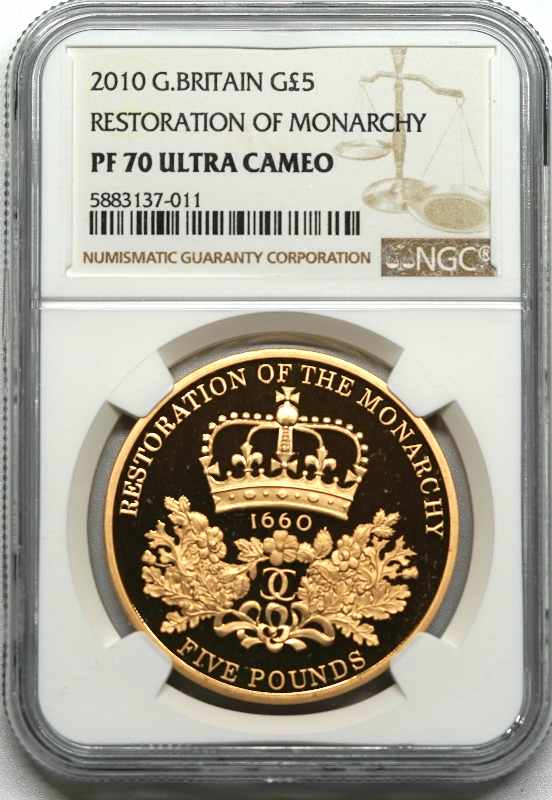 Sold】2010年 王政復古350年 5ポンド金貨 PF70UCAM NGC | ソブリンパートナーズ