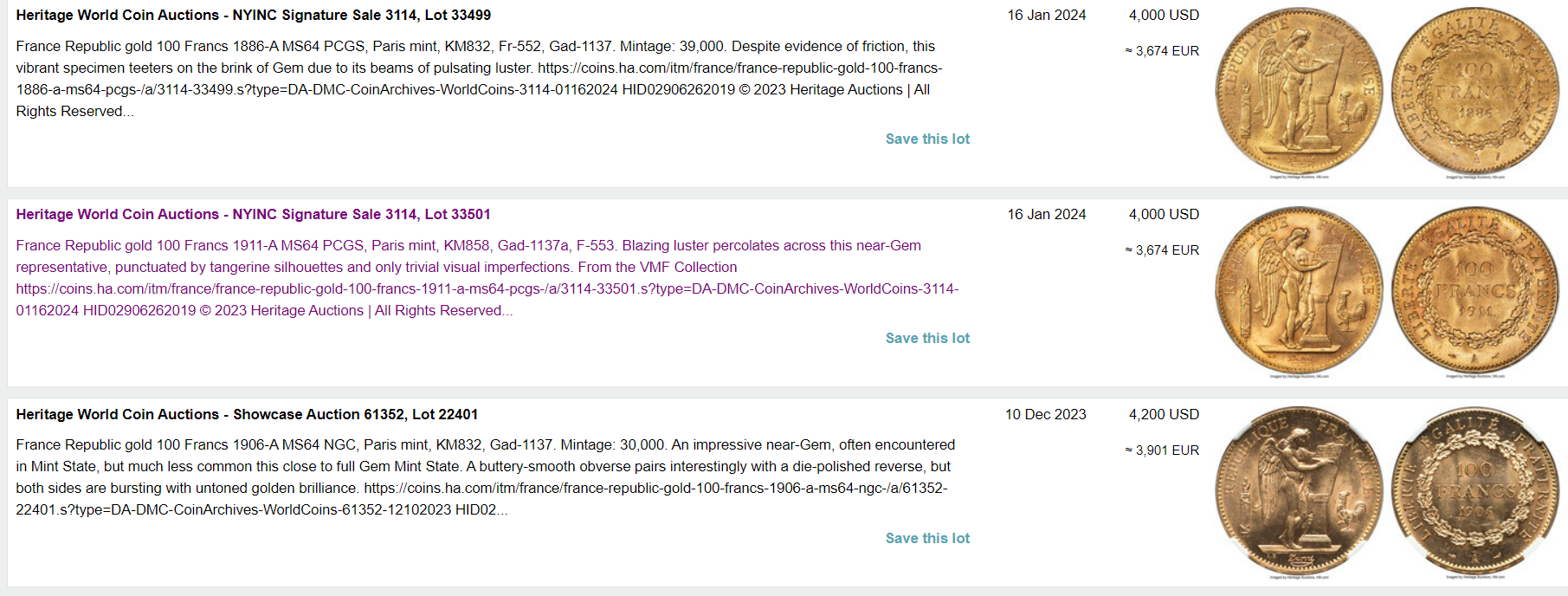 Sold】1910A フランス 100フラン金貨 MS64 NGC | ソブリンパートナーズ
