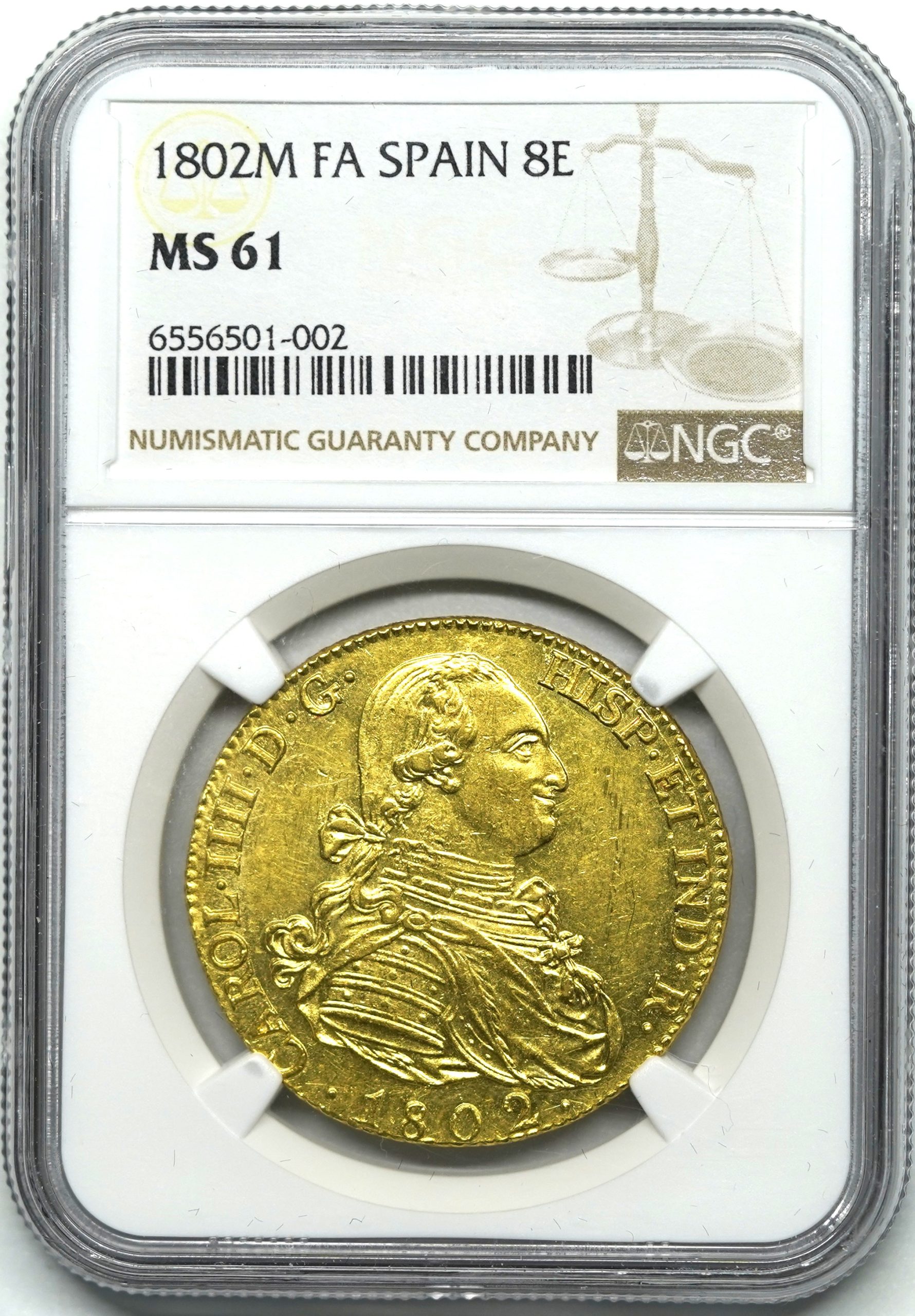 Sold】1802年 スペイン カルロス4世 8エスクード金貨 MS61 NGC | ソブリンパートナーズ