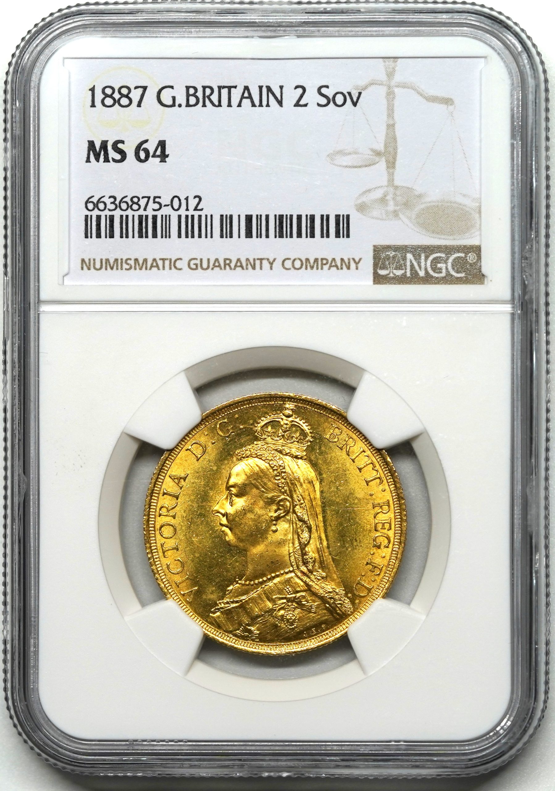 Sold】1887年 ヴィクトリア 2ポンド金貨 MS64 NGC | ソブリンパートナーズ