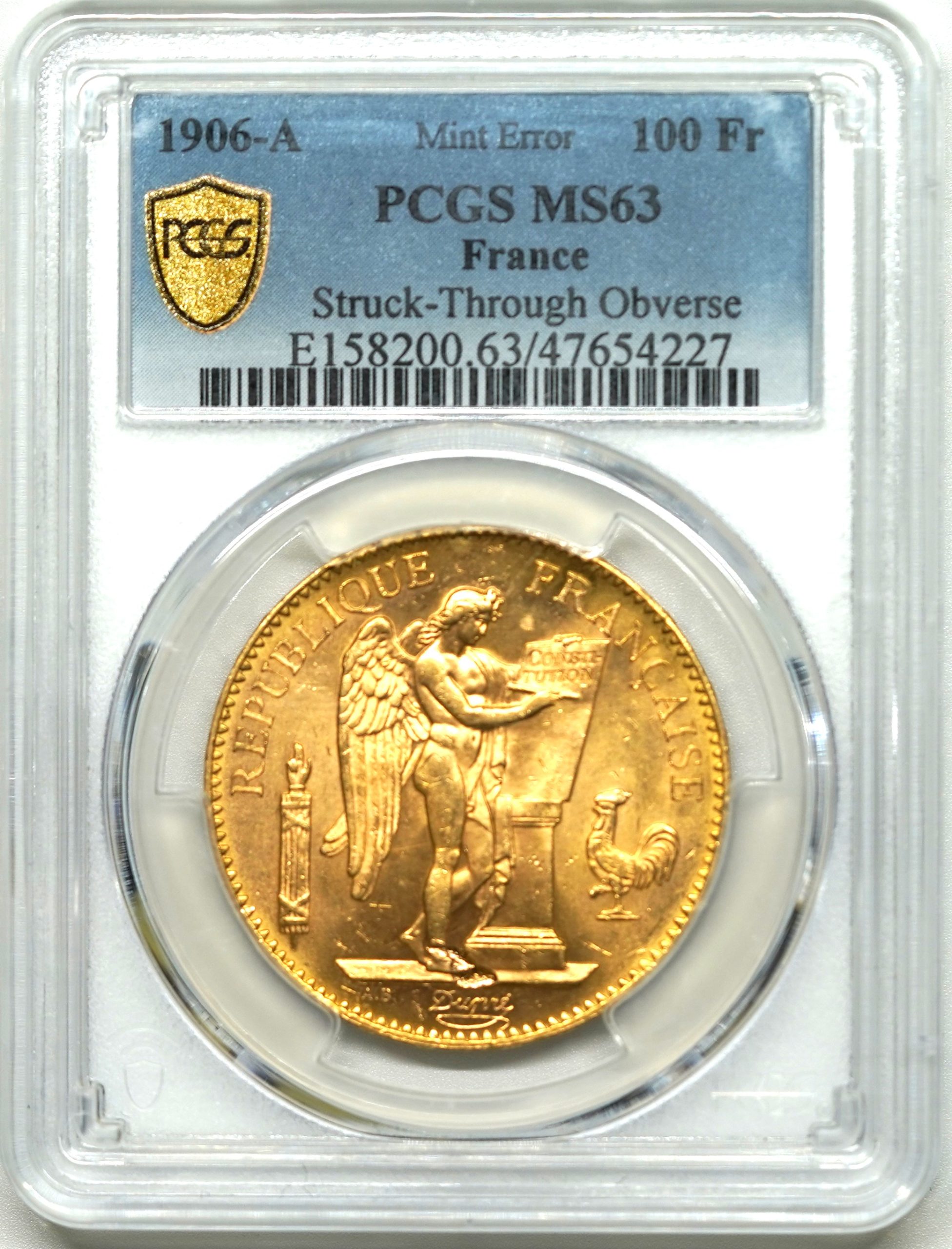 Sold】【ミントエラー】1906年 フランス 100フラン金貨 Mint Error MS63 PCGS | ソブリンパートナーズ