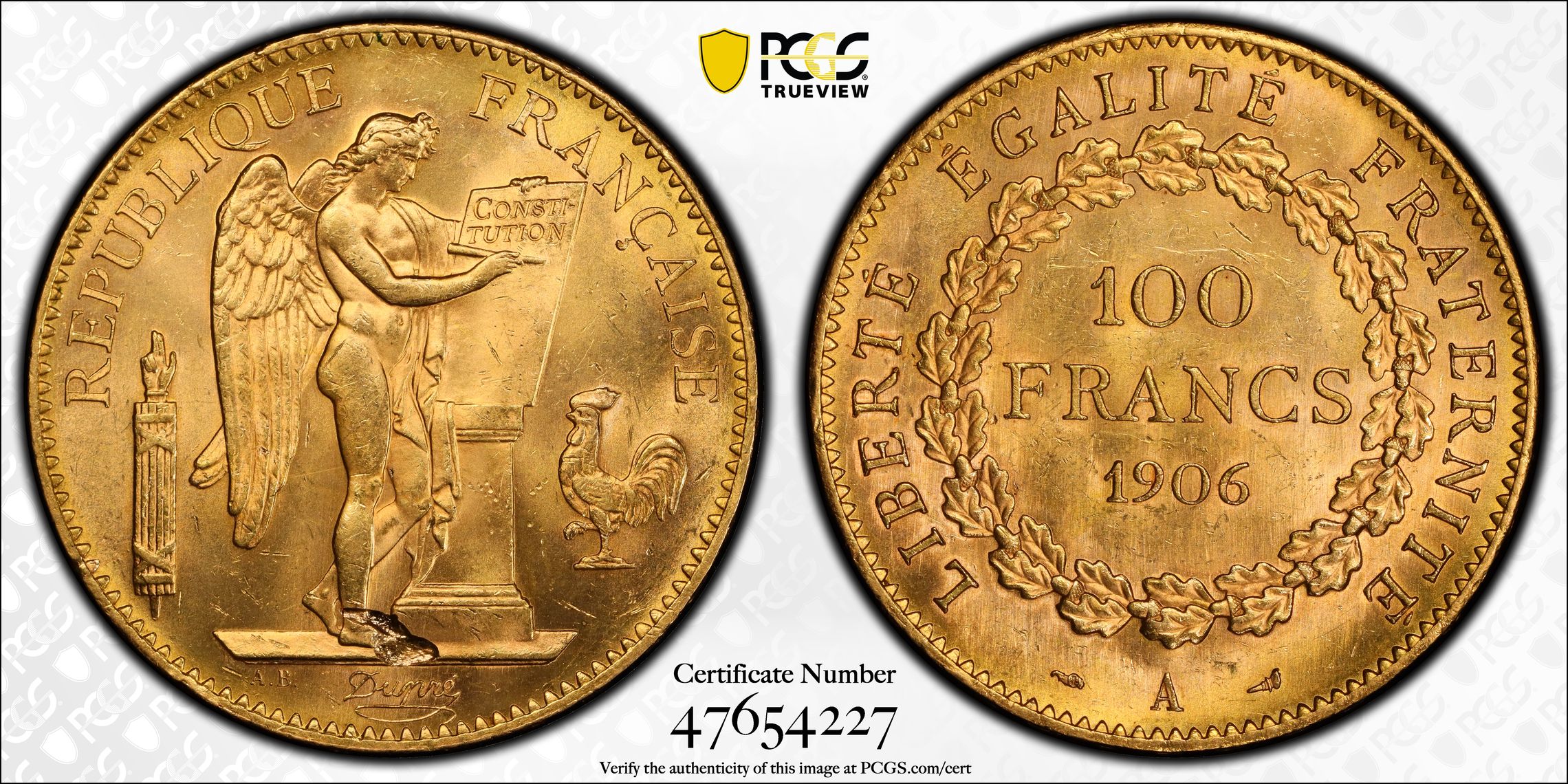 Sold】【ミントエラー】1906年 フランス 100フラン金貨 Mint Error MS63 PCGS | ソブリンパートナーズ