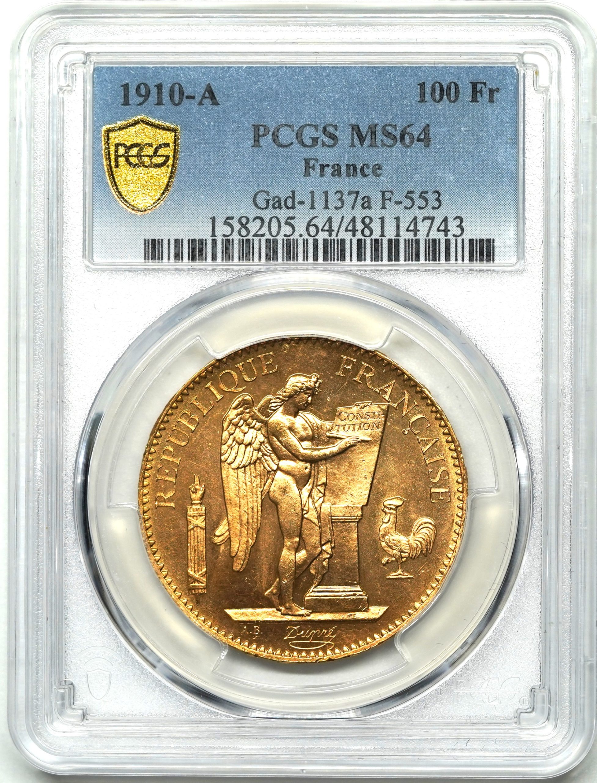 Sold】1910A フランス 100フラン金貨 MS64 NGC | ソブリンパートナーズ