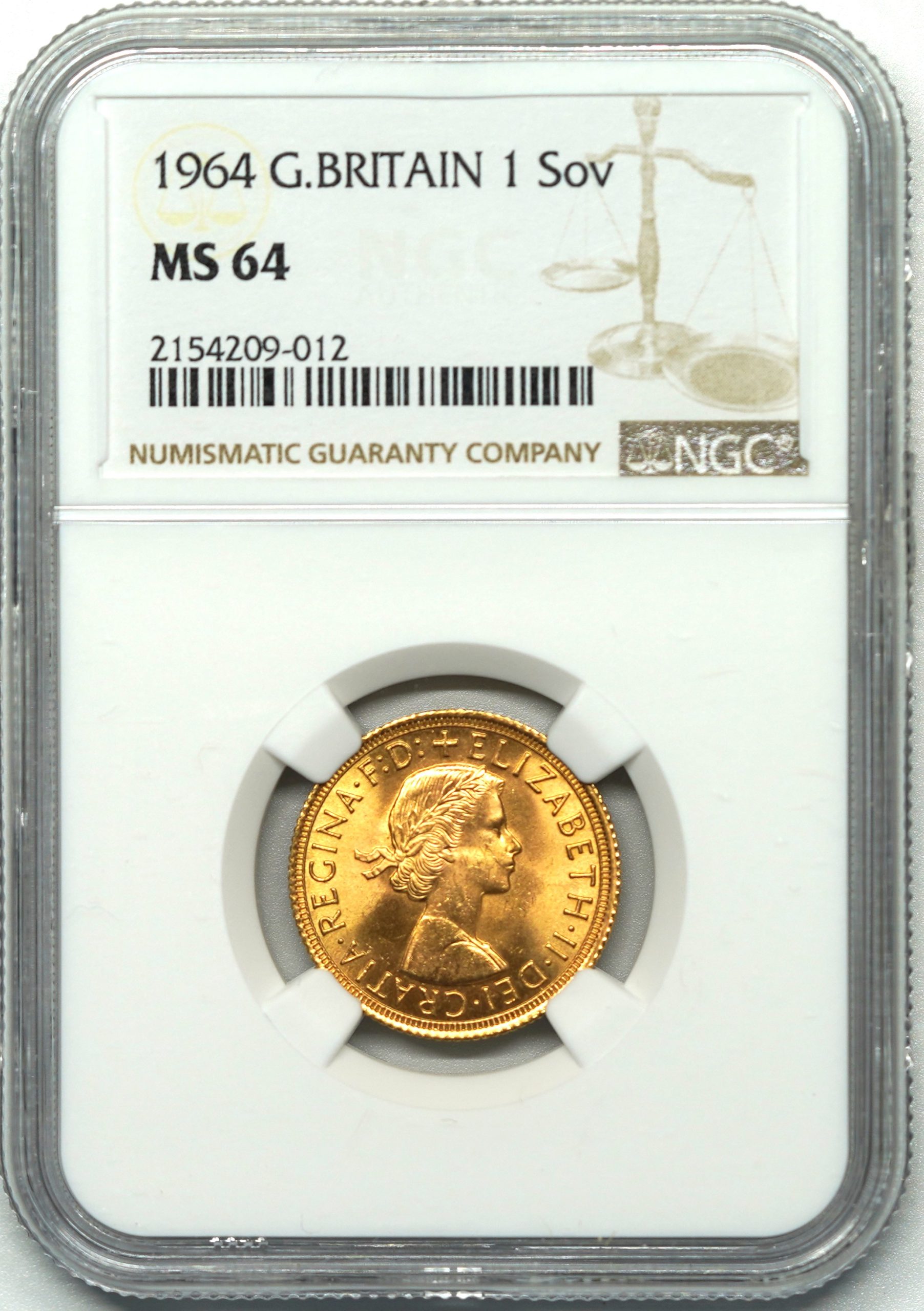 Sold】1964年 エリザベス2世 ソブリン金貨 MS64 NGC | ソブリンパートナーズ