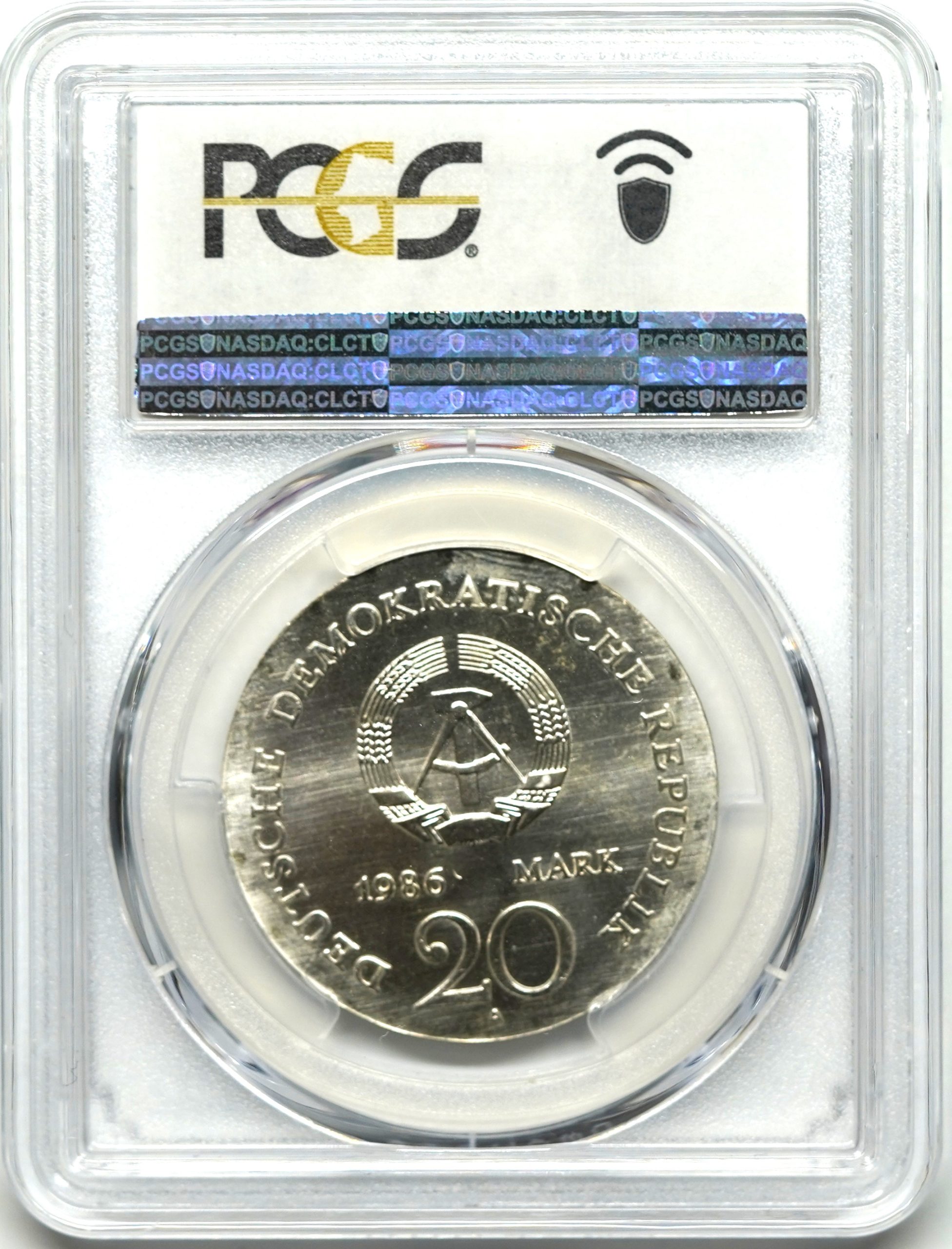 Sold】1986年 東ドイツ グリム兄弟生誕200年記念 長靴を履いた猫 20マルク銀貨 MS68 PCGS | ソブリンパートナーズ