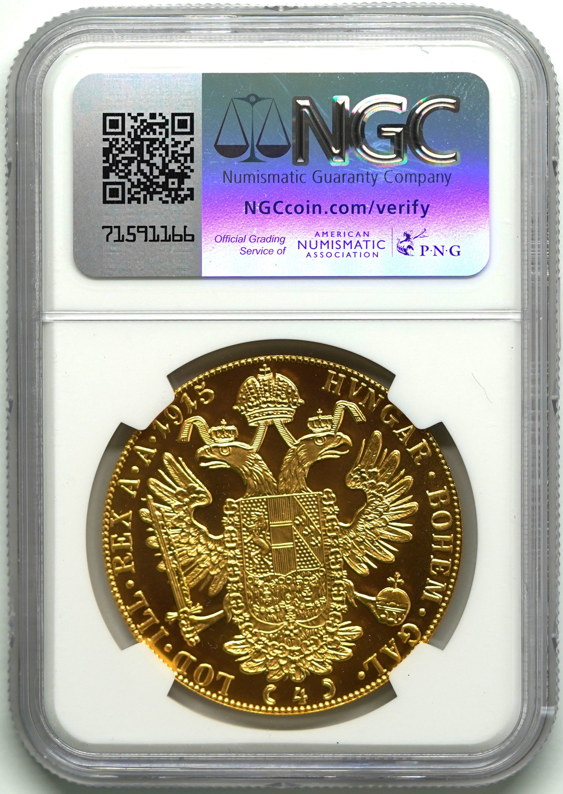 Sold】1915年 フランツ・ヨーゼフ1世 4ダカット金貨 リストライク MS70 NGC | ソブリンパートナーズ