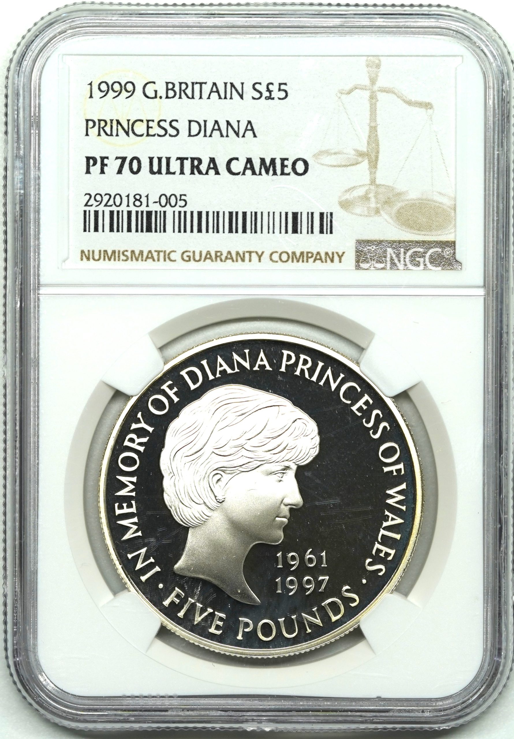 Sold】1999年 ダイアナ 5ポンド銀貨 PF70UCAM NGC | ソブリンパートナーズ