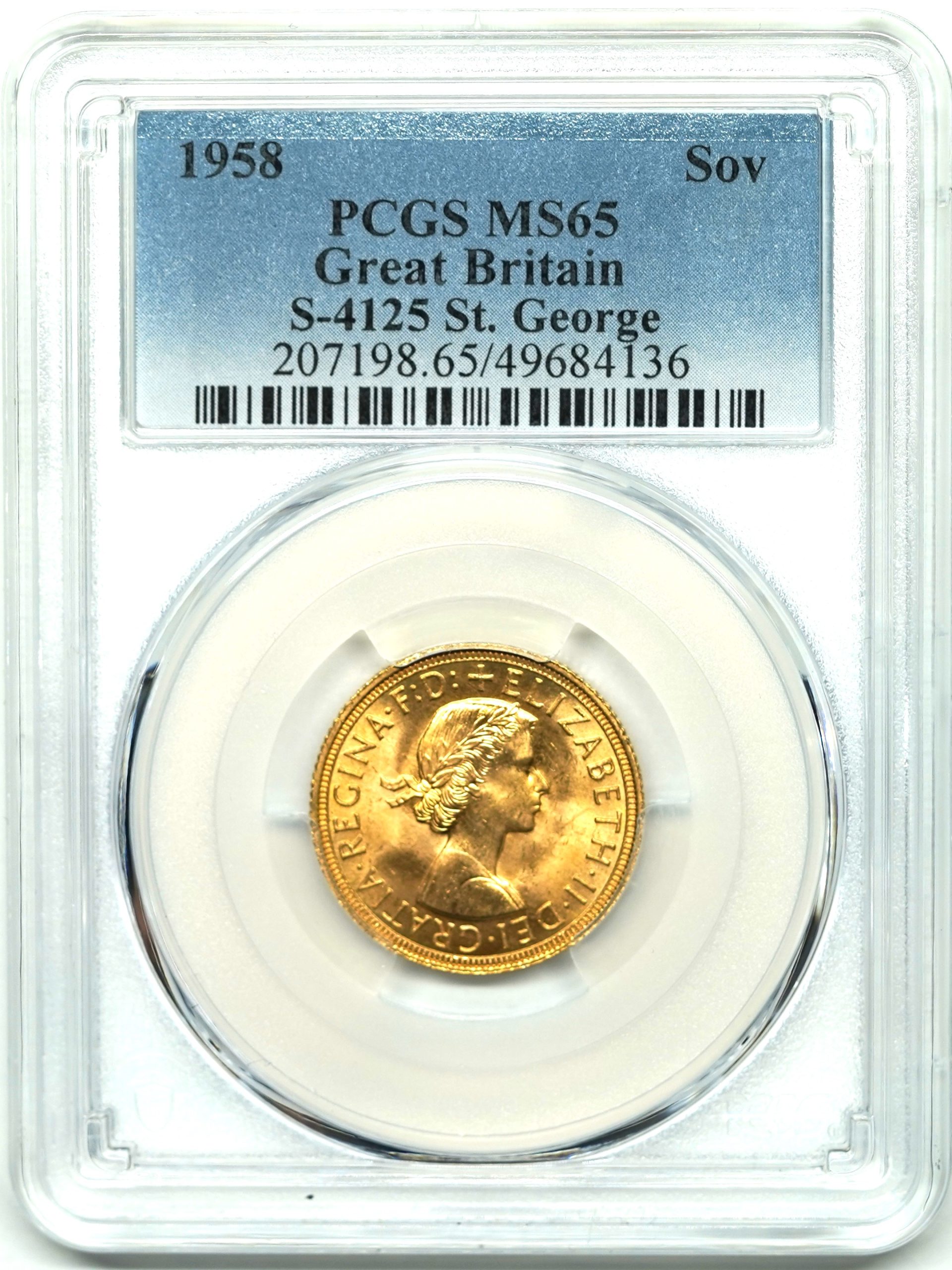 Sold】【49684136】1958年 エリザベス2世 ソブリン金貨 MS65 PCGS | ソブリンパートナーズ