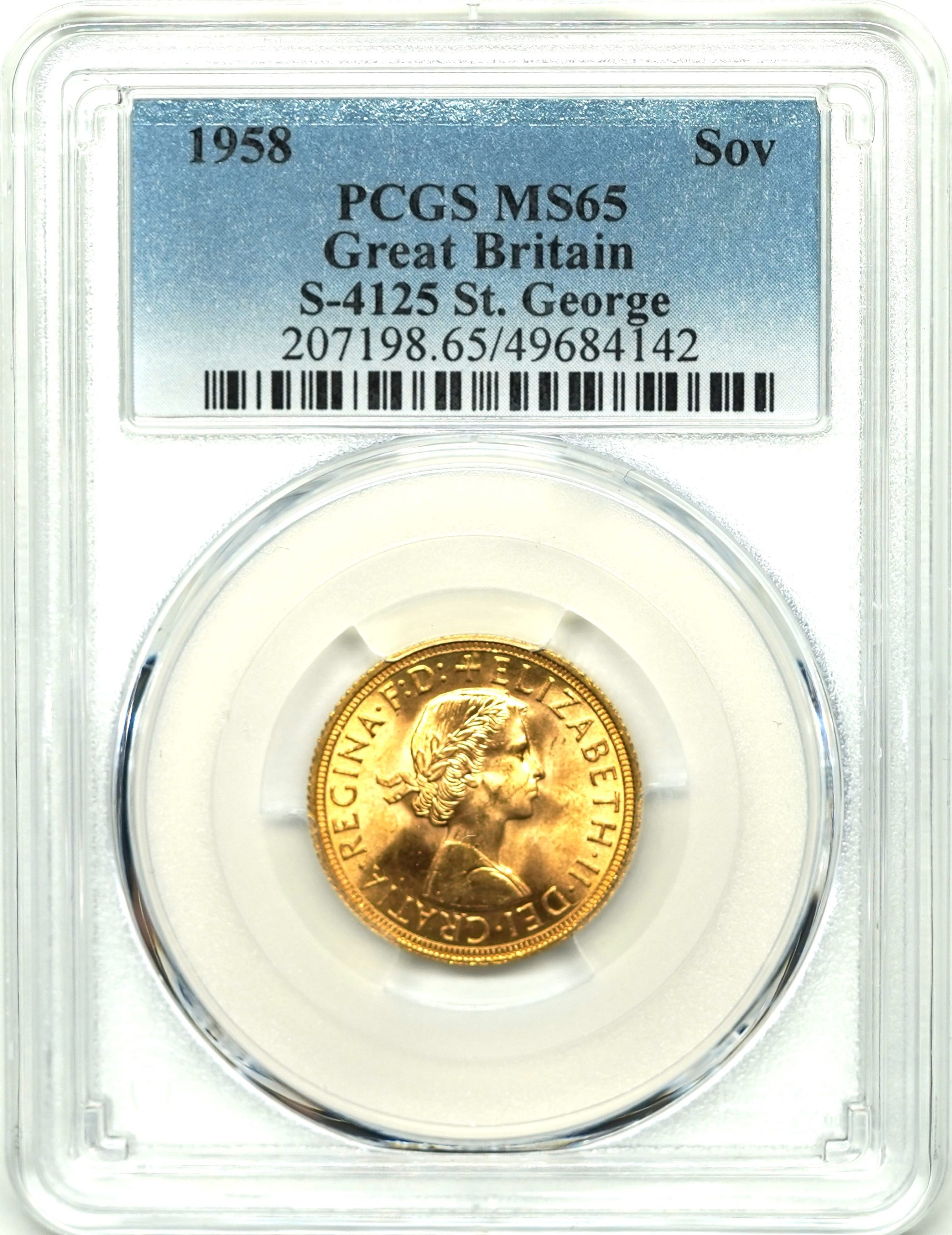 Sold】【49684142】1958年 エリザベス2世 ソブリン金貨 MS65 PCGS | ソブリンパートナーズ