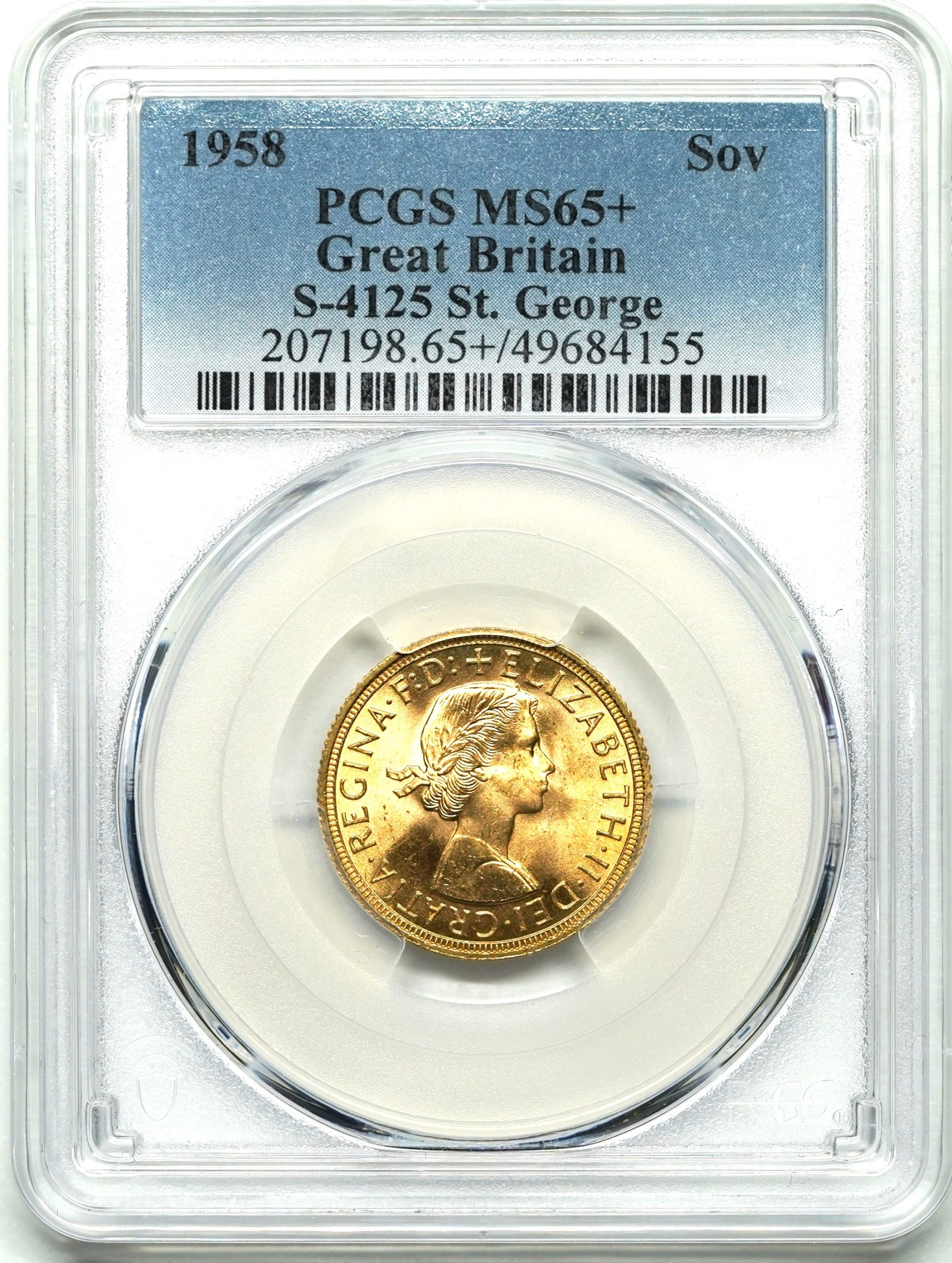 Sold】【最後の1枚】【49684155】 1958年 エリザベス2世 ソブリン金貨 MS65+ PCGS | ソブリンパートナーズ