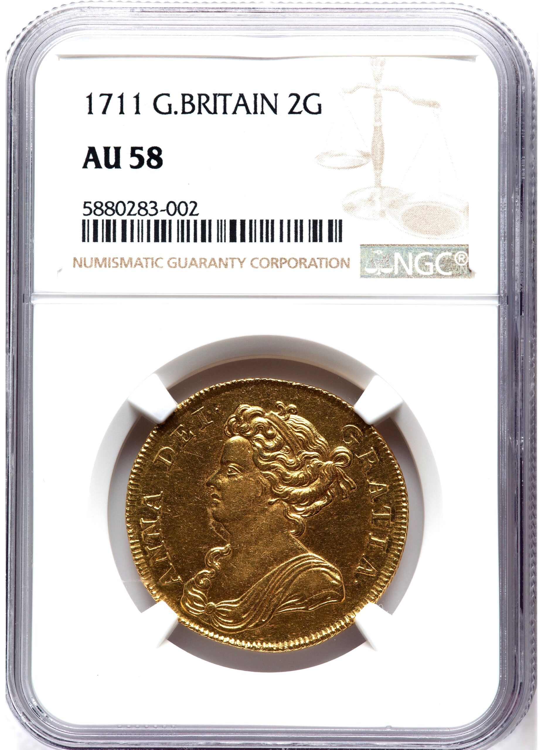 1711年 アン女王 2ギニー金貨 AU58 NGC | ソブリンパートナーズ