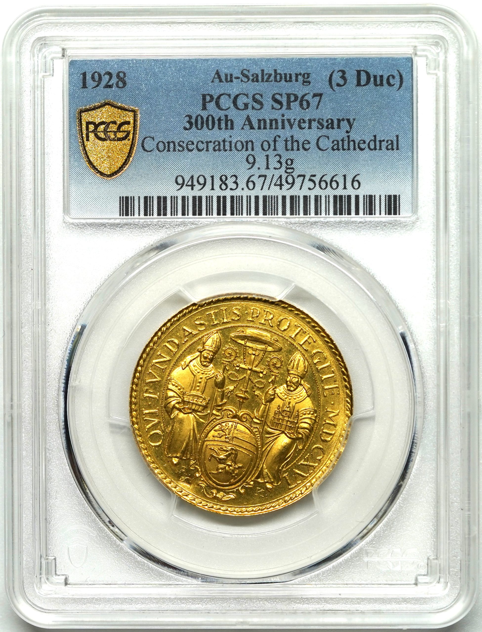 Sold】【最高鑑定！！】1928年 ザルツブルク大聖堂奉献300年記念 3ダカット 金メダル SP67 PCGS | ソブリンパートナーズ