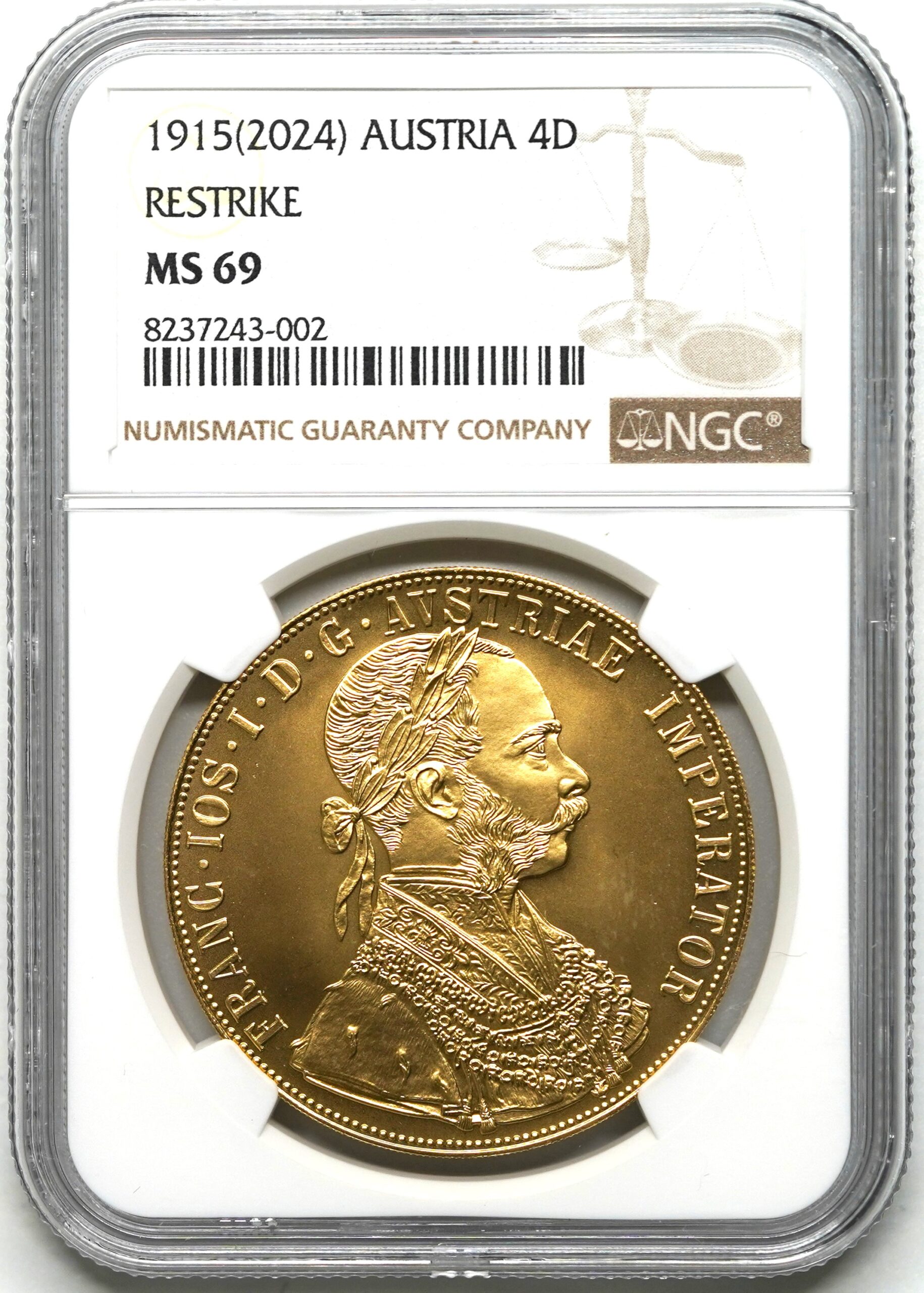 Sold】【即決の1枚】1915(2024)年 フランツ・ヨーゼフ1世 4ダカット金貨 リストライク MS69 NGC | ソブリンパートナーズ