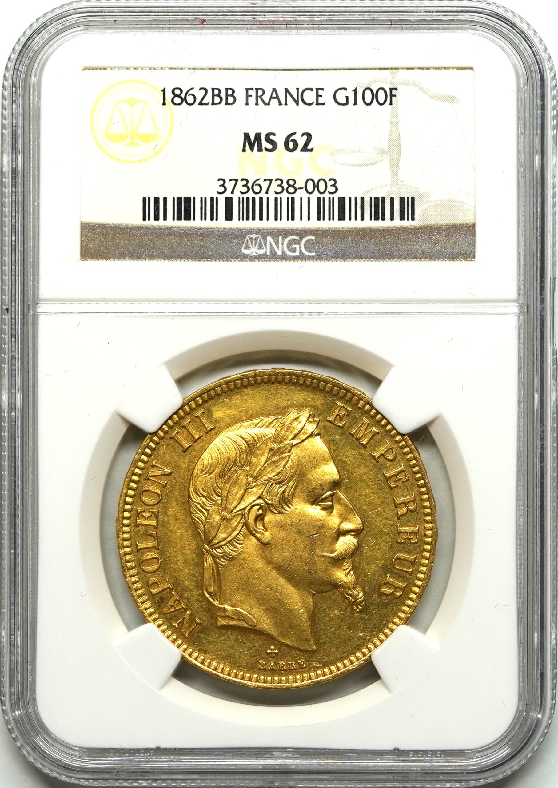 Sold】【予算100万円の方ベストバイ！】1862BB ナポレオン3世 100フラン金貨 MS62 NGC | ソブリンパートナーズ