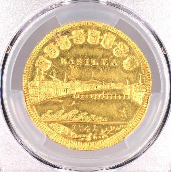 1741年 バーゼル 都市景観 10ダカット金貨 MS63PL NGC