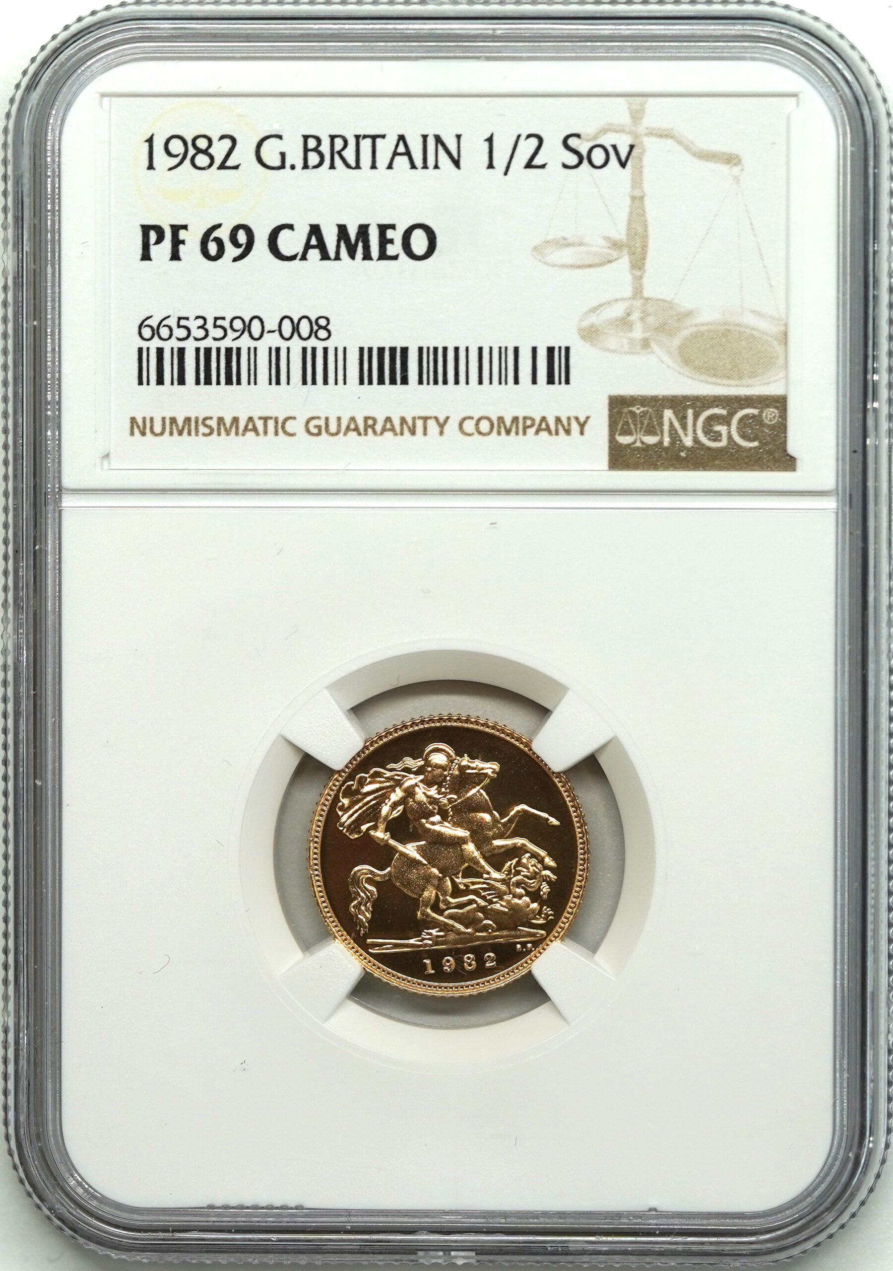 Sold】1982年 エリザベス2世 ハーフソブリン金貨 PF69UCAM NGC