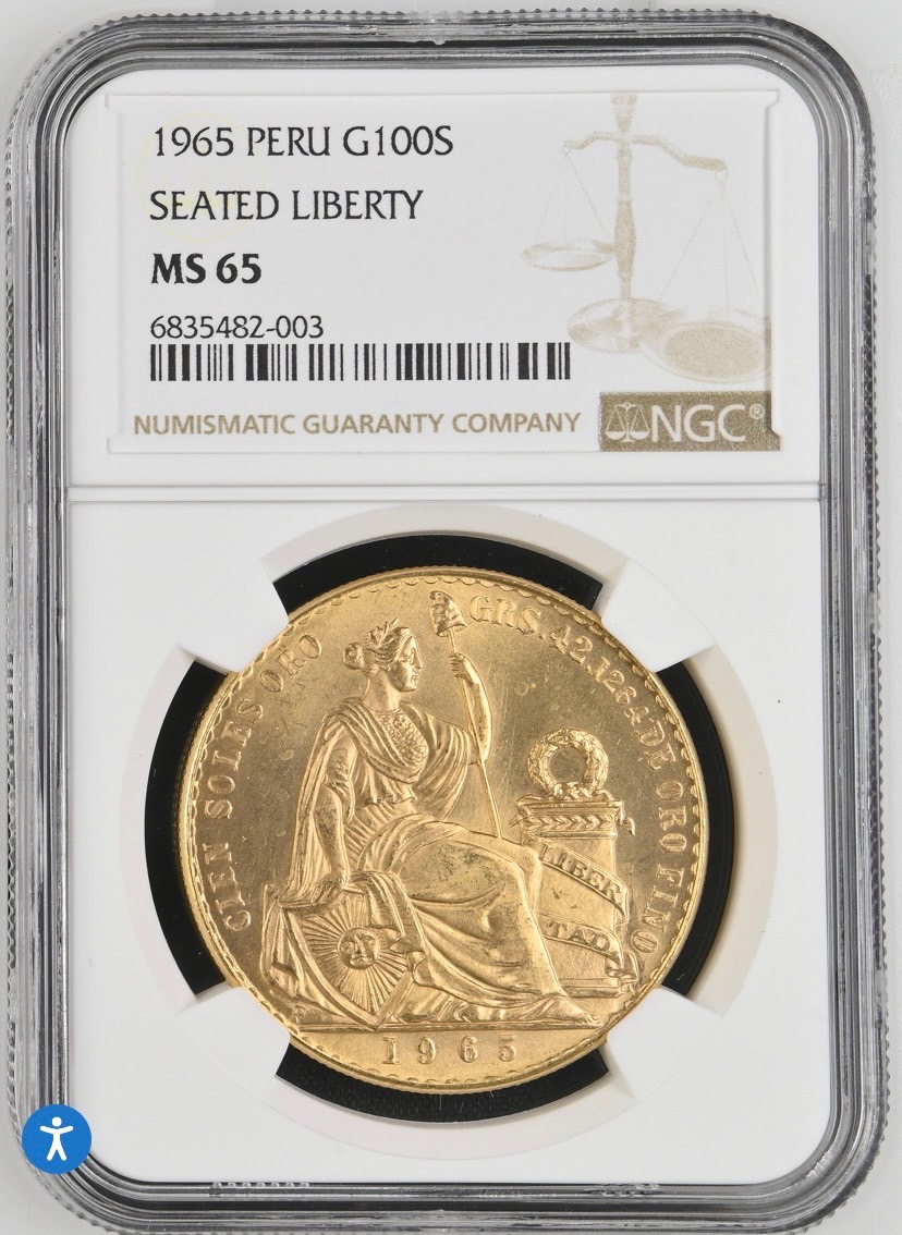 Sold】1965年 ペルー 100ソル金貨 MS65 NGC | ソブリンパートナーズ