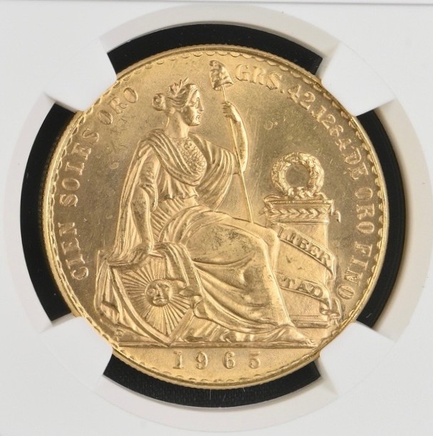 1965年-ペルー-100ソル金貨-MS65