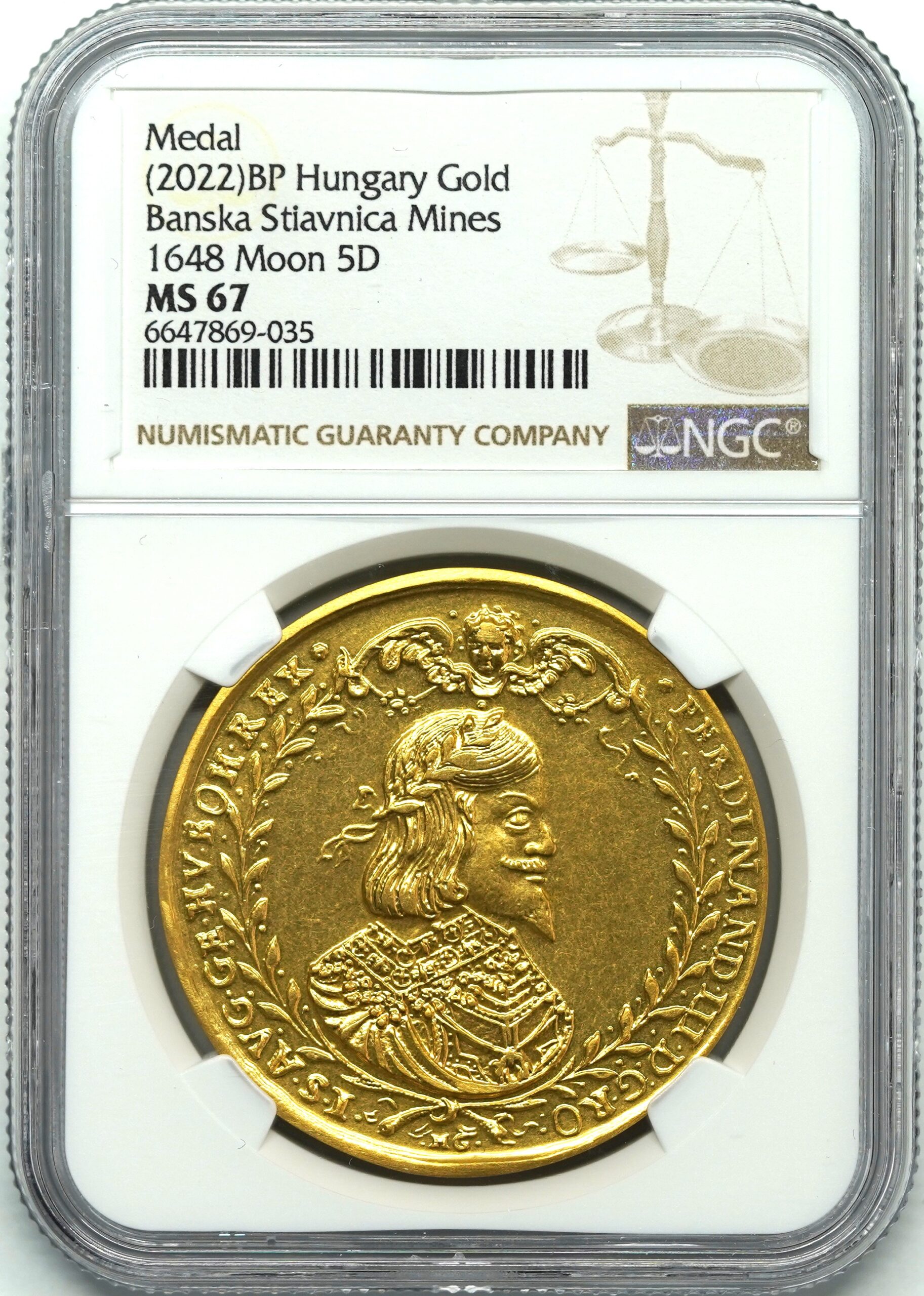 Sold】【買いの1枚！！】1648年（2022年） ハンガリー フェルディナンド3世 Moon 5ダカット リストライク MS67 NGC |  ソブリンパートナーズ