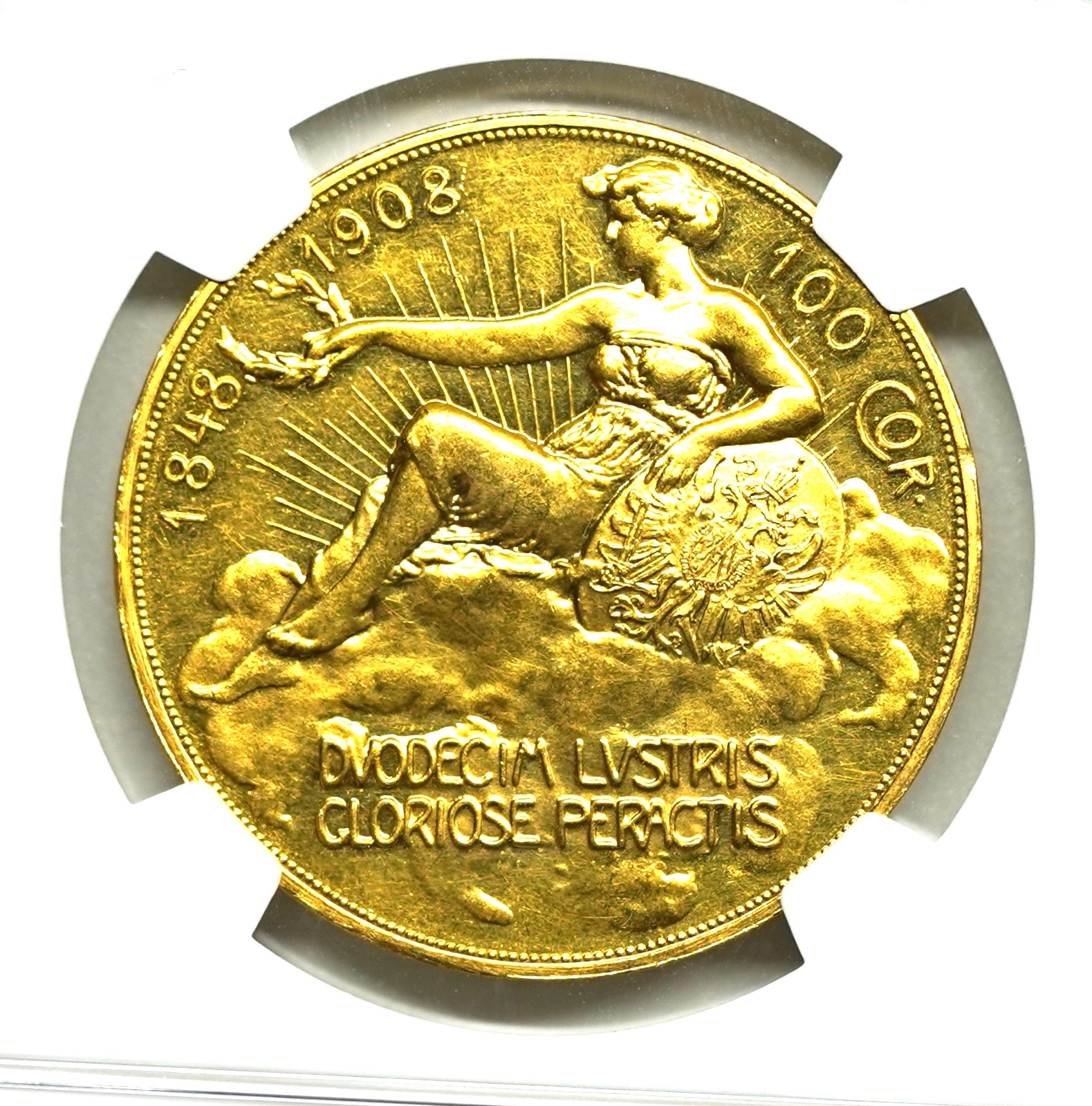 60周年記念1908 オーストリア 100コロナ金貨 雲上の女神 フランツ オーストリア 100コロナ 金貨